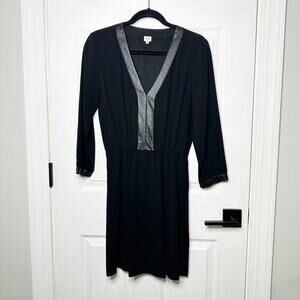 Aritzia Wilfred Black Crepe Faux Leather‎ Trim Long Sleeve Dress Size 6
